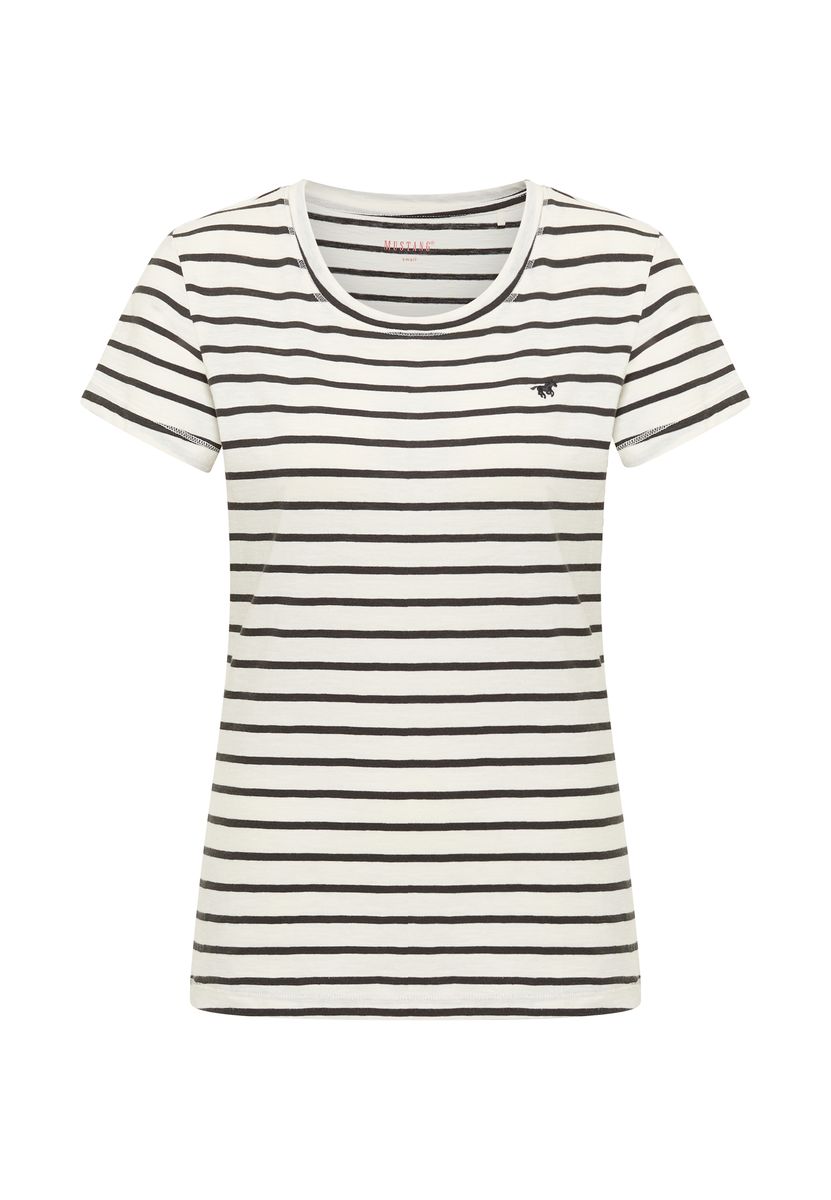 Gestreiftes Baumwoll T-Shirt mit Rundhalsausschnitt