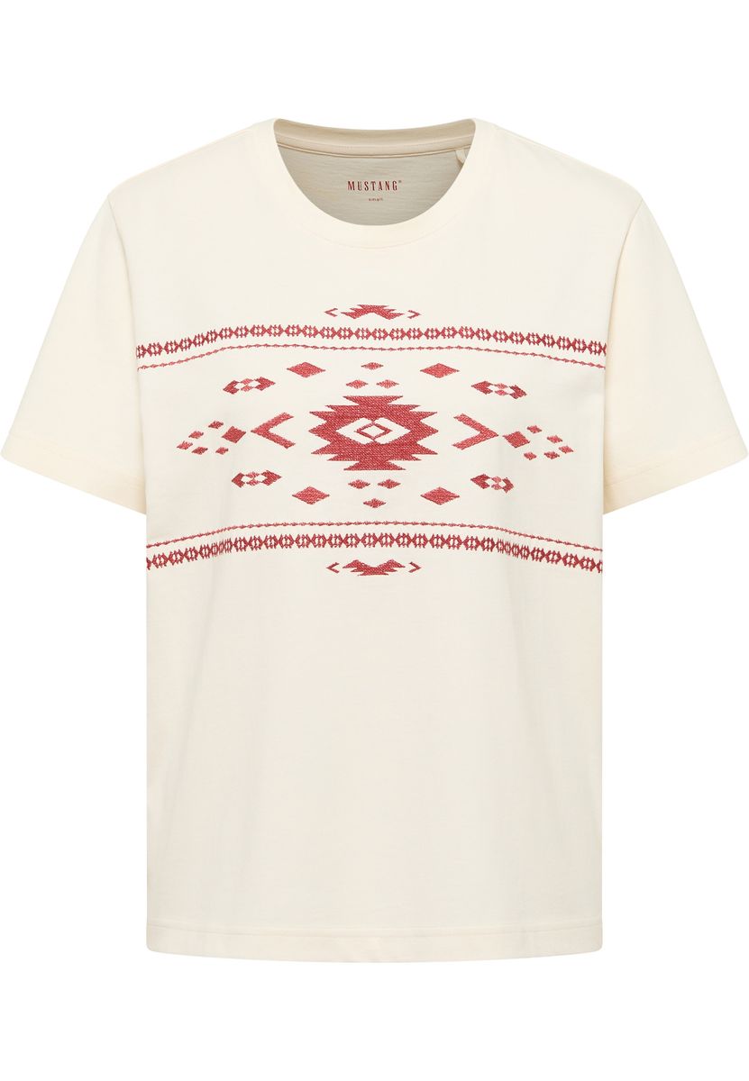 Off-White T-Shirt mit Ethno-Stickerei