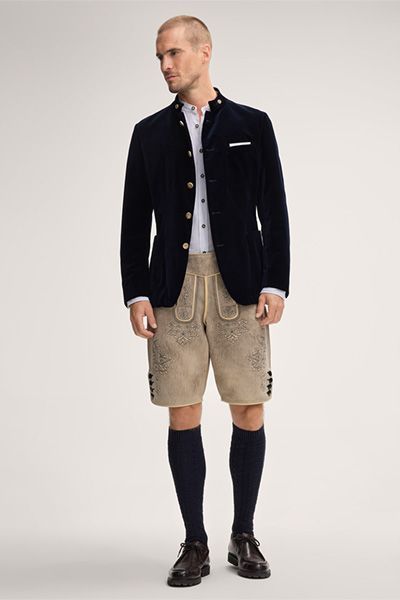 Windsor Marineblaues Trachtenjacke aus Baumwollsamt mit Stehkragen