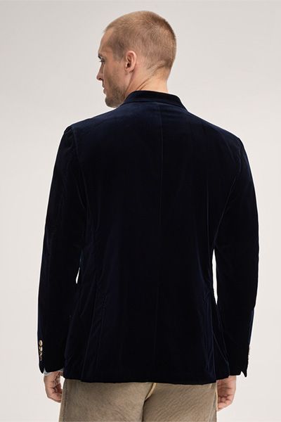 Windsor Marineblaues Trachtenjacke aus Baumwollsamt mit Stehkragen