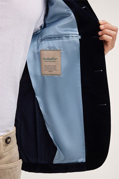 Windsor Marineblaues Trachtenjacke aus Baumwollsamt mit Stehkragen