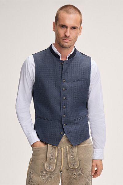 H Gompf & Söhne Ammersee Weste Marineblau gemustert Stehkragen