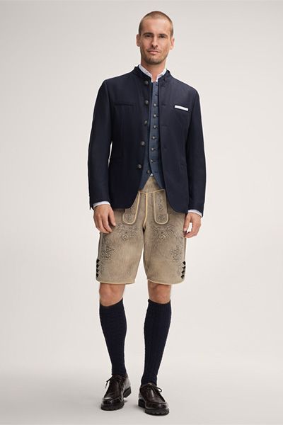 H Gompf & Söhne Ammersee Weste Marineblau gemustert Stehkragen