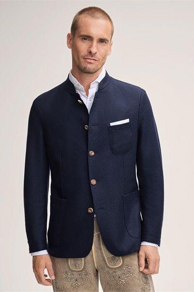 Windsor Trachten-Janker Giesing aus Wolle Navy traditionelle Jacke mit Stehkragen