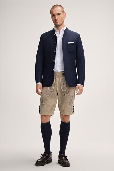 Windsor Trachten-Janker Giesing aus Wolle Navy traditionelle Jacke mit Stehkragen