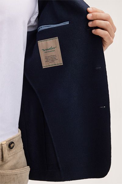 Windsor Trachten-Janker Giesing aus Wolle Navy traditionelle Jacke mit Stehkragen