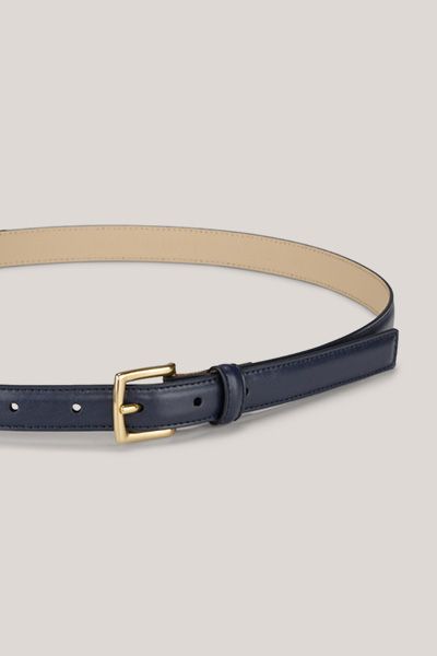 Marineblaues Nappaleder Gürtel mit goldener Schnalle, Unisex