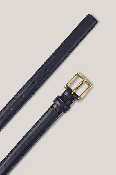 Marineblaues Nappaleder Gürtel mit goldener Schnalle, Unisex