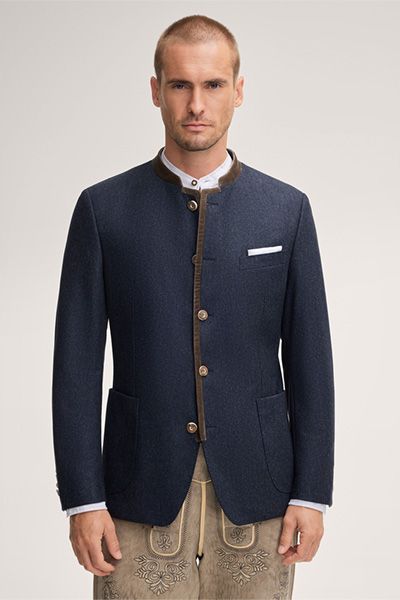Windsor Trachten-Janker Sendling aus Wolle in Dunkelblau mit Samt Details