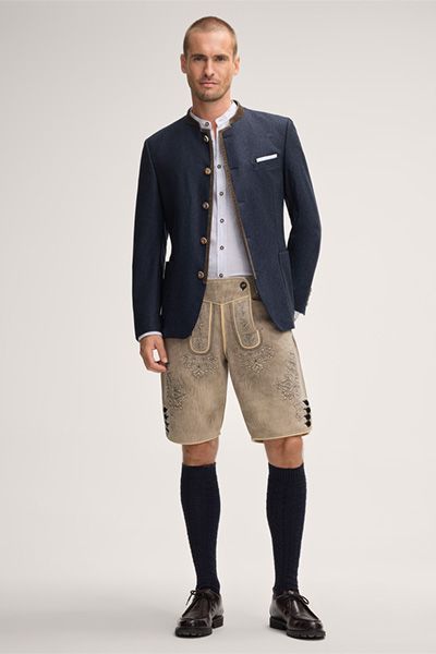 Windsor Trachten-Janker Sendling aus Wolle in Dunkelblau mit Samt Details