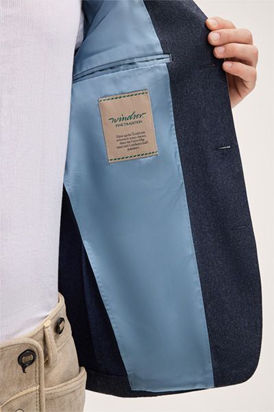 Windsor Trachten-Janker Sendling aus Wolle in Dunkelblau mit Samt Details