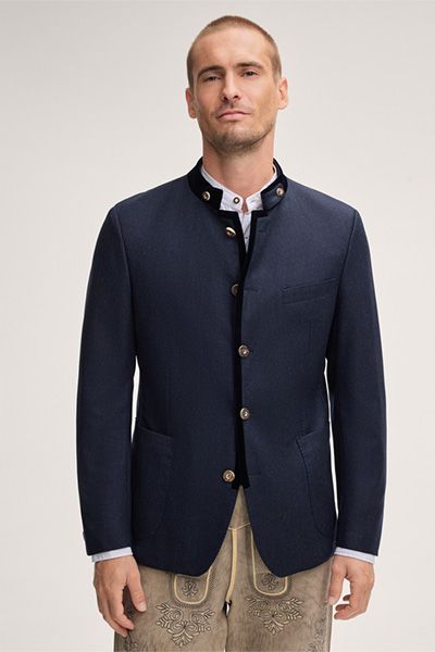 Windsor Marineblauer Trachten-Janker Blazer aus Wolle mit Samtbesatz