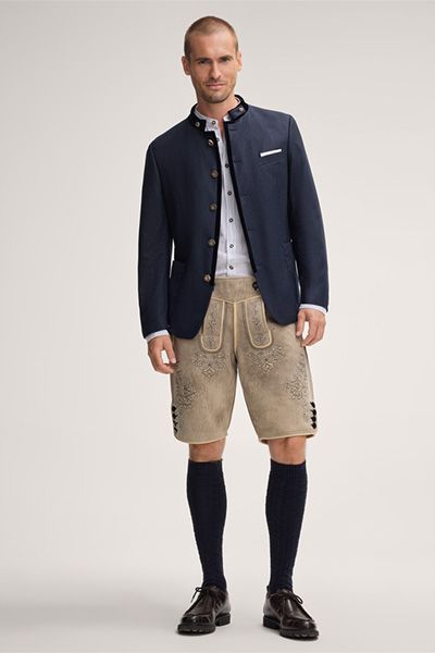 Windsor Marineblauer Trachten-Janker Blazer aus Wolle mit Samtbesatz