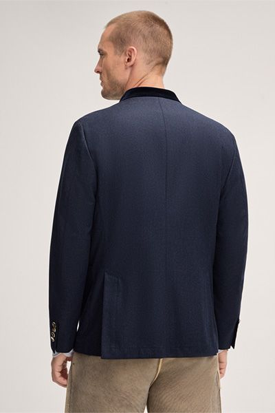 Windsor Marineblauer Trachten-Janker Blazer aus Wolle mit Samtbesatz