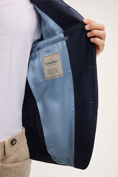 Windsor Marineblauer Trachten-Janker Blazer aus Wolle mit Samtbesatz