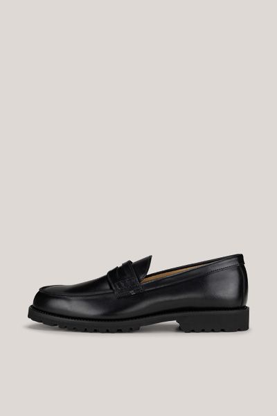 Ludwig Reiter Schwarze Penny Loafer aus Leder mit Profilsohle Unisex