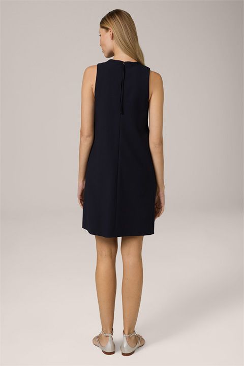 Marineblaues A-Linien-Crêpe-Kleid mit Rundhalsausschnitt und ärmellosem Design