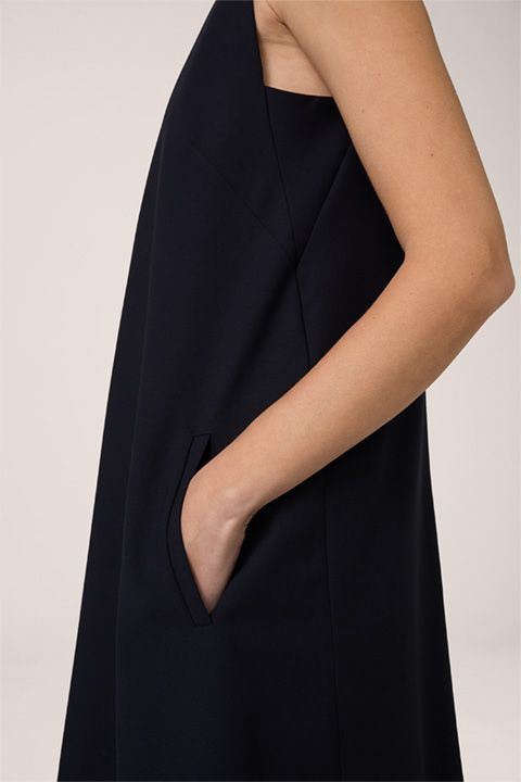 Marineblaues A-Linien-Crêpe-Kleid mit Rundhalsausschnitt und ärmellosem Design