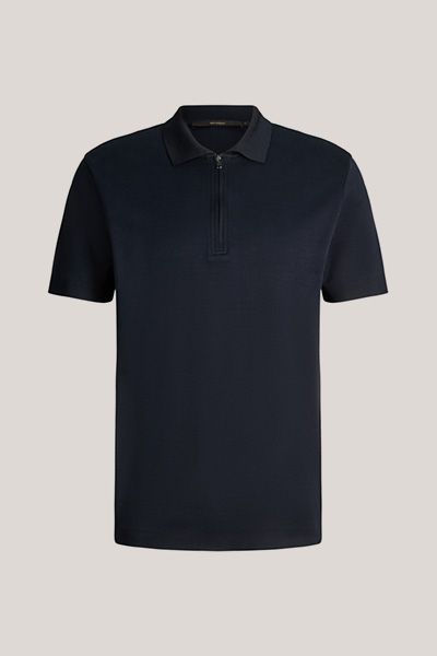 Marineblaues Baumwoll-Poloshirt mit Reißverschluss und kurzen Ärmeln