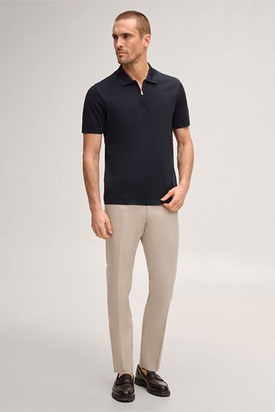 Marineblaues Baumwoll-Poloshirt mit Reißverschluss und kurzen Ärmeln