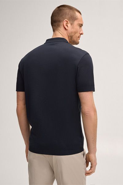 Marineblaues Baumwoll-Poloshirt mit Reißverschluss und kurzen Ärmeln