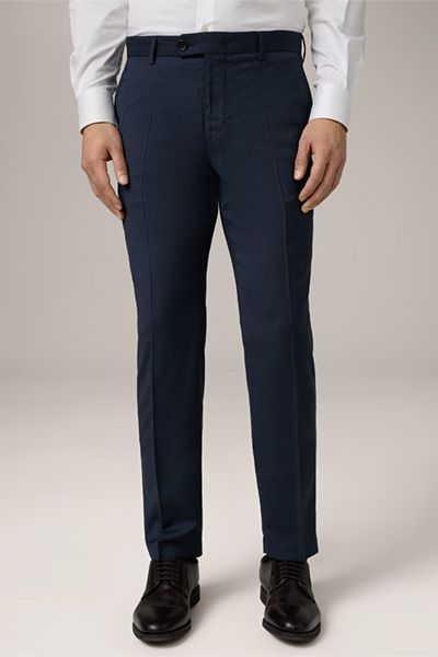 Marineblaue Wollreiseanzugshose Flat-Front Slim-Fit Knitterarm