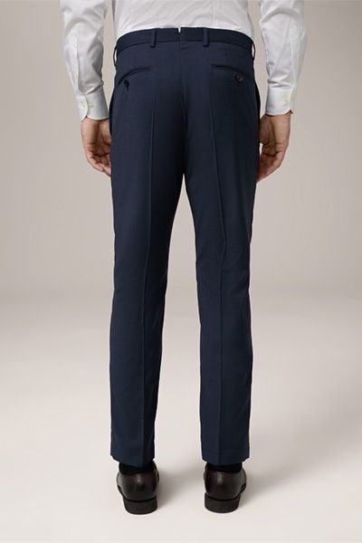 Marineblaue Wollreiseanzugshose Flat-Front Slim-Fit Knitterarm