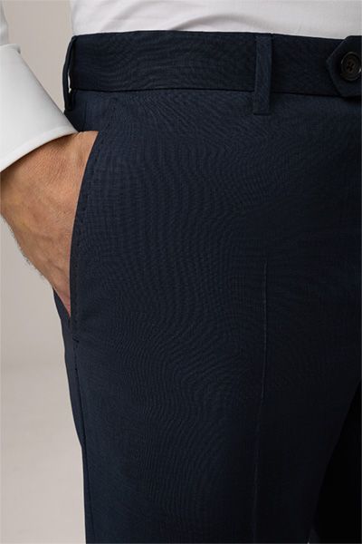 Marineblaue Wollreiseanzugshose Flat-Front Slim-Fit Knitterarm