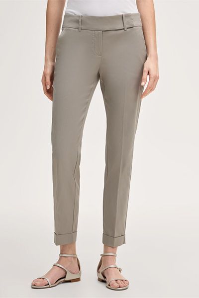 Anzughose aus Baumwollmischgewebe mit Umschlag in Greige