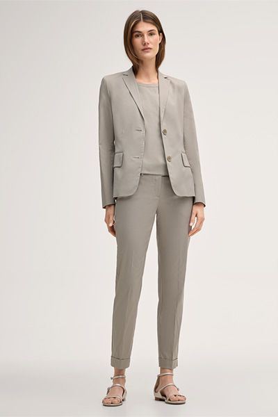 Anzughose aus Baumwollmischgewebe mit Umschlag in Greige