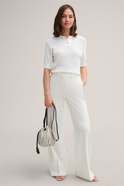 Mango Ecru Weite Crêpe Marlene Hose mit Gesäßtaschen