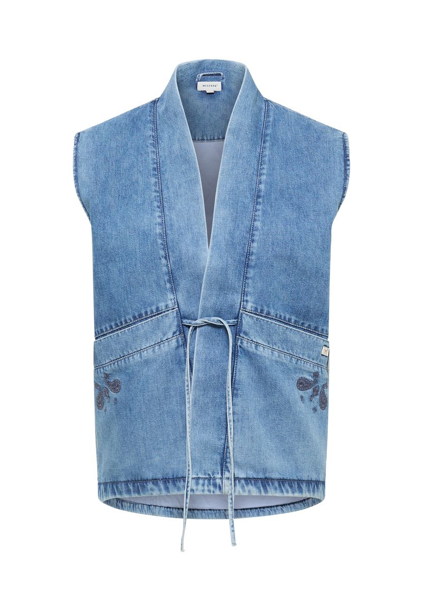 Weste im Denim-Kimono-Stil mit Bindeband