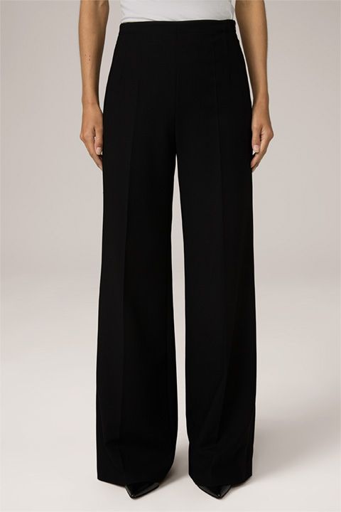 Crêpe Weite Bein Hose von More&More, Hohe Taille Schwarz