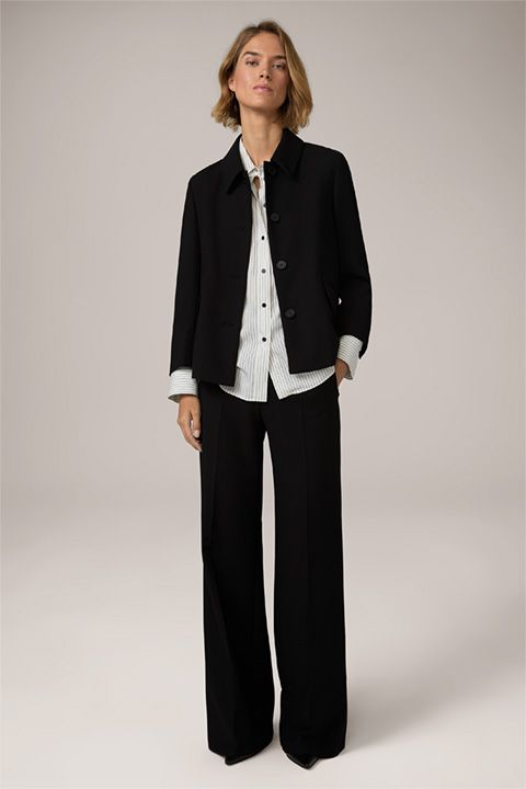 Crêpe Weite Bein Hose von More&More, Hohe Taille Schwarz