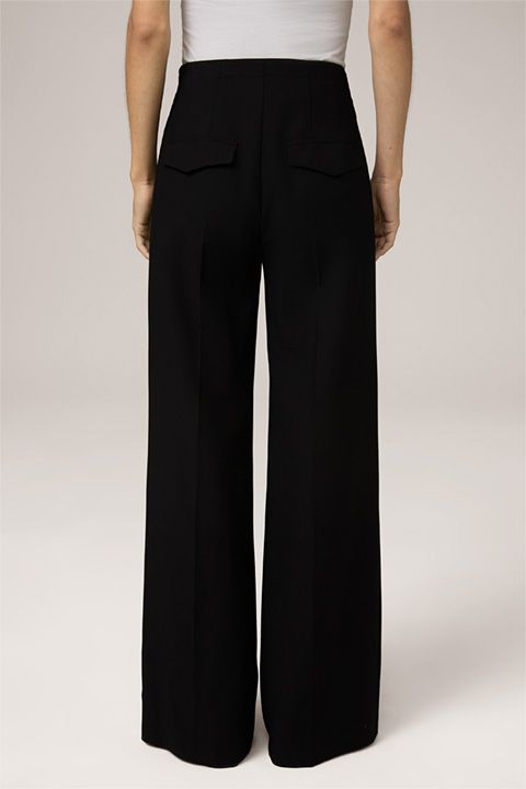 Crêpe Weite Bein Hose von More&More, Hohe Taille Schwarz