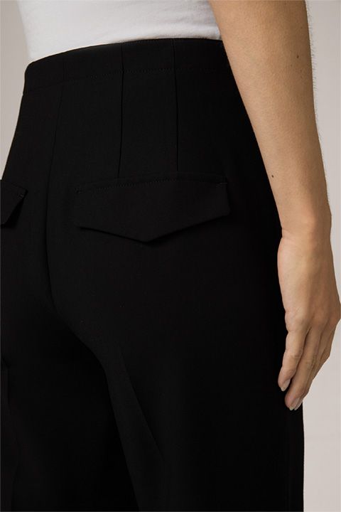 Crêpe Weite Bein Hose von More&More, Hohe Taille Schwarz