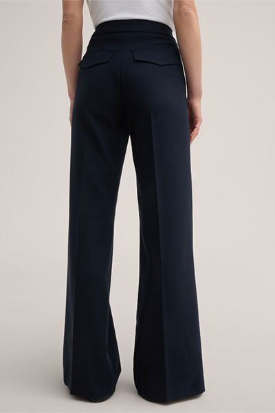 Marc Cain Marineblaue Crêpe Marlene Hose Weites Bein Hohe Taille