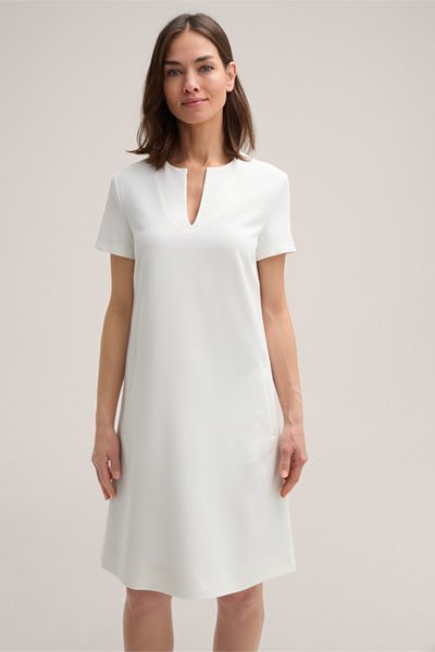 A-Linien-Kleid in Ecru Crêpe mit V-Ausschnitt und kurzen Ärmeln