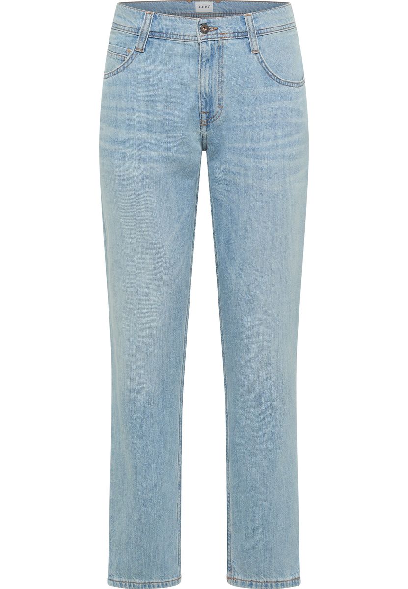 Hellblaue gerade geschnittene Leinenjeans