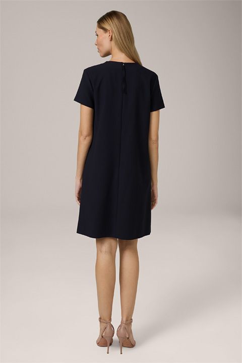 Marineblaues A-Linien-Crêpe-Kleid mit kurzen Ärmeln und V-Ausschnitt