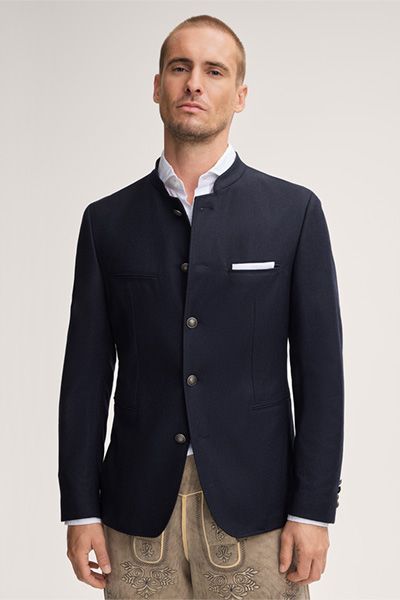 Windsor Marineblau Trachten-Janker aus Woll-Cashmere-Mischung mit Stehkragen