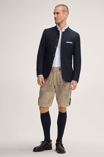 Windsor Marineblau Trachten-Janker aus Woll-Cashmere-Mischung mit Stehkragen