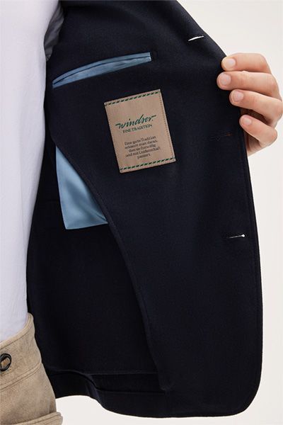 Windsor Marineblau Trachten-Janker aus Woll-Cashmere-Mischung mit Stehkragen