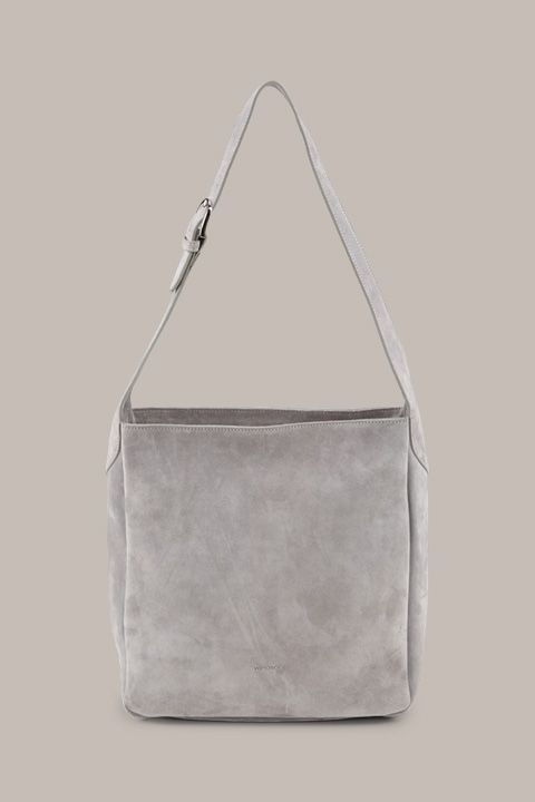 windsor. Graue Wildleder Hobo-Tasche mit verstellbarem Schultergurt