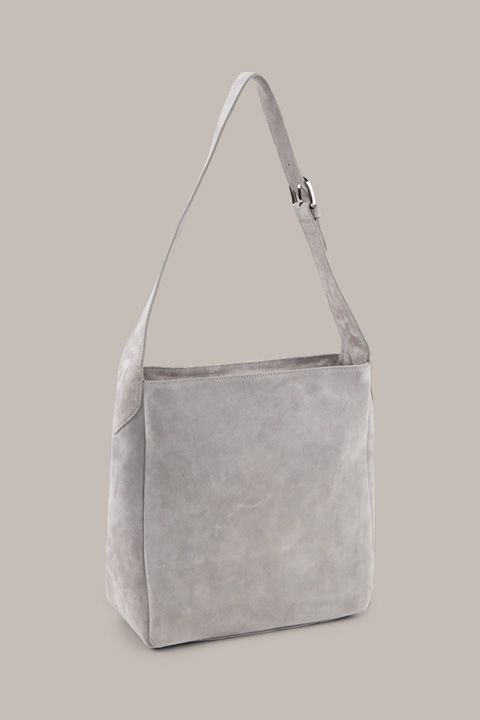 windsor. Graue Wildleder Hobo-Tasche mit verstellbarem Schultergurt