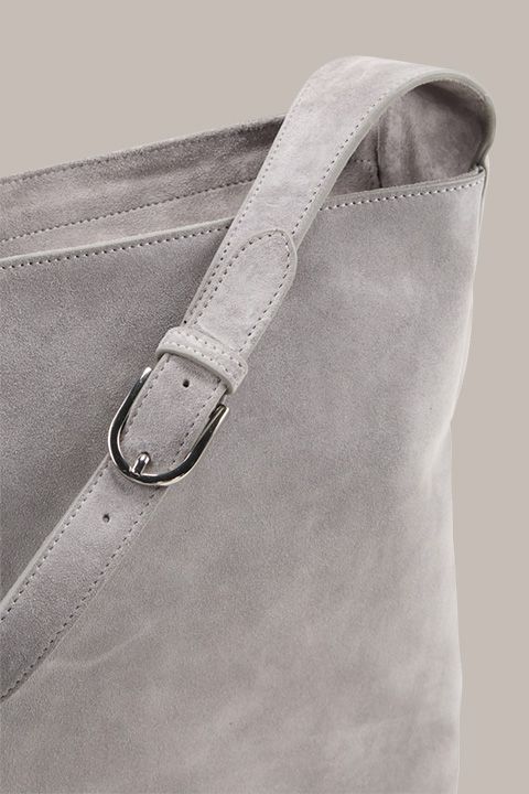 windsor. Graue Wildleder Hobo-Tasche mit verstellbarem Schultergurt
