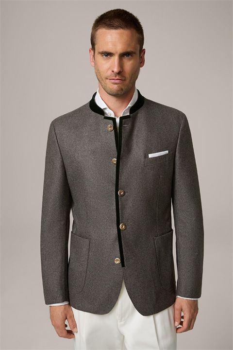 Windsor Sendling Trachten-Janker Traditioneller Wollblazer in Grau mit Samt