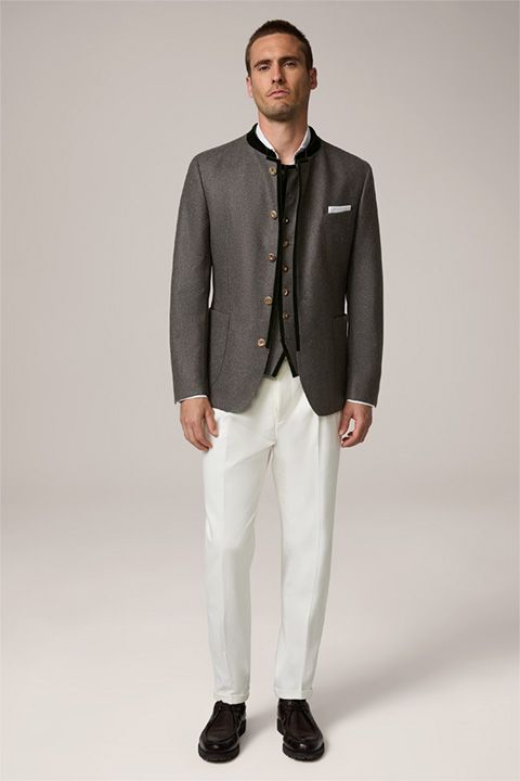 Windsor Sendling Trachten-Janker Traditioneller Wollblazer in Grau mit Samt
