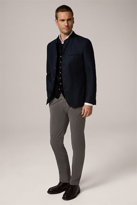 Ammersee Weste Marineblau-Bordeaux gemustert Stehkragen Traditionelle Trachtenweste