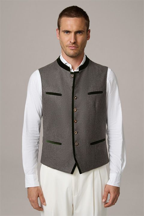 Traditionelle Trachten-Weste Au Graue Wollweste mit Samtdetails